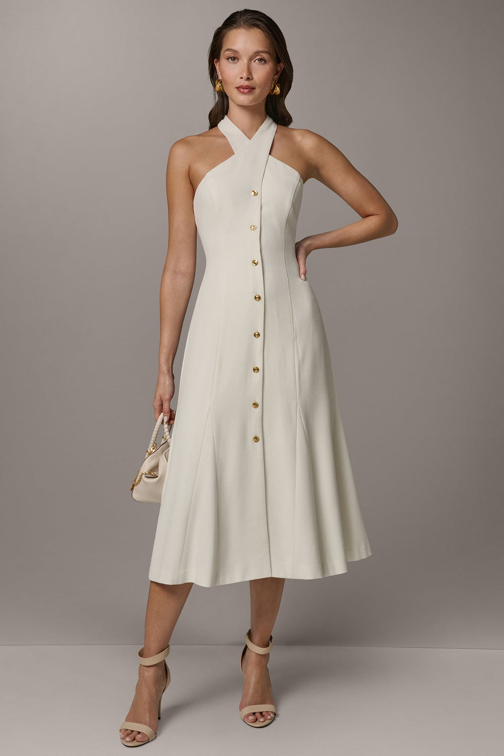 Donna Karan | SLEEVELESS CROSS-FRONT MIDI HALTER DRESS
