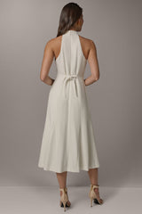 Donna Karan | SLEEVELESS CROSS-FRONT MIDI HALTER DRESS