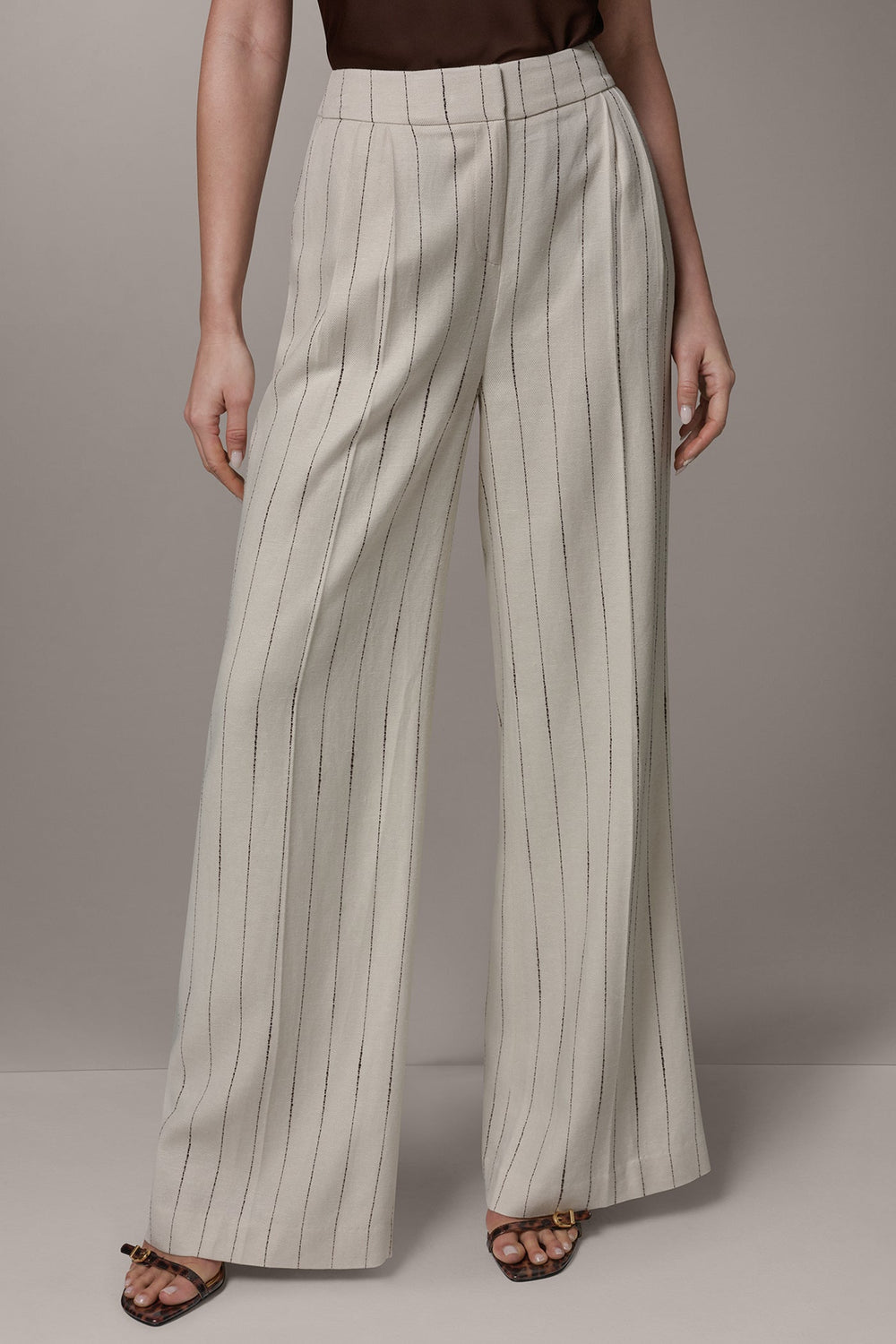 Donna Karan | MID-RISE PINSTRIPE PLEATED WIDE-LEG PANT