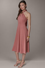 Donna Karan | SLEEVELESS MIDI A-LINE HALTER DRESS