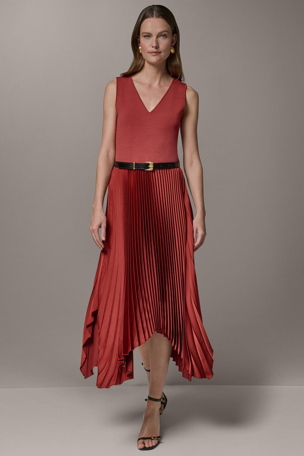 Donna Karan | SLEEVELESS MIDI MIXED MEDIA DRESS