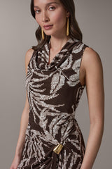 Donna Karan | FLORAL SLEEVELESS COWL NECK MIDI DRESS