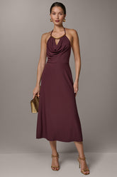 Donna Karan | SLEEVELESS COWL NECK MIDI HALTER DRESS