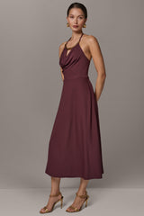 Donna Karan | SLEEVELESS COWL NECK MIDI HALTER DRESS