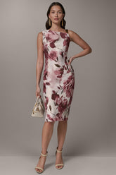 Donna Karan | SLEEVELESS ASYMMETRIC FLORAL MIDI SHEATH DRESS