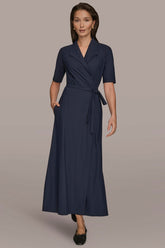 Donna Karan | THE MODERN TRAVEL ELBOW-SLEEVE MIDI WRAP DRESS