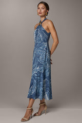 Donna Karan | SLEEVELESS PRINT MIDI HALTER DRESS