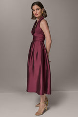 Donna Karan | SLEEVELESS V-NECK TAFFETA MIDI COCKTAIL DRESS