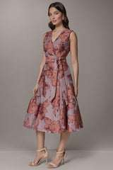 Donna Karan | SLEEVELESS FLORAL MIDI FIT AND FLARE DRESS