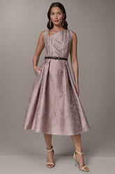 Donna Karan | SLEEVELESS ASYMMETRIC MIDI FIT AND FLARE DRESS