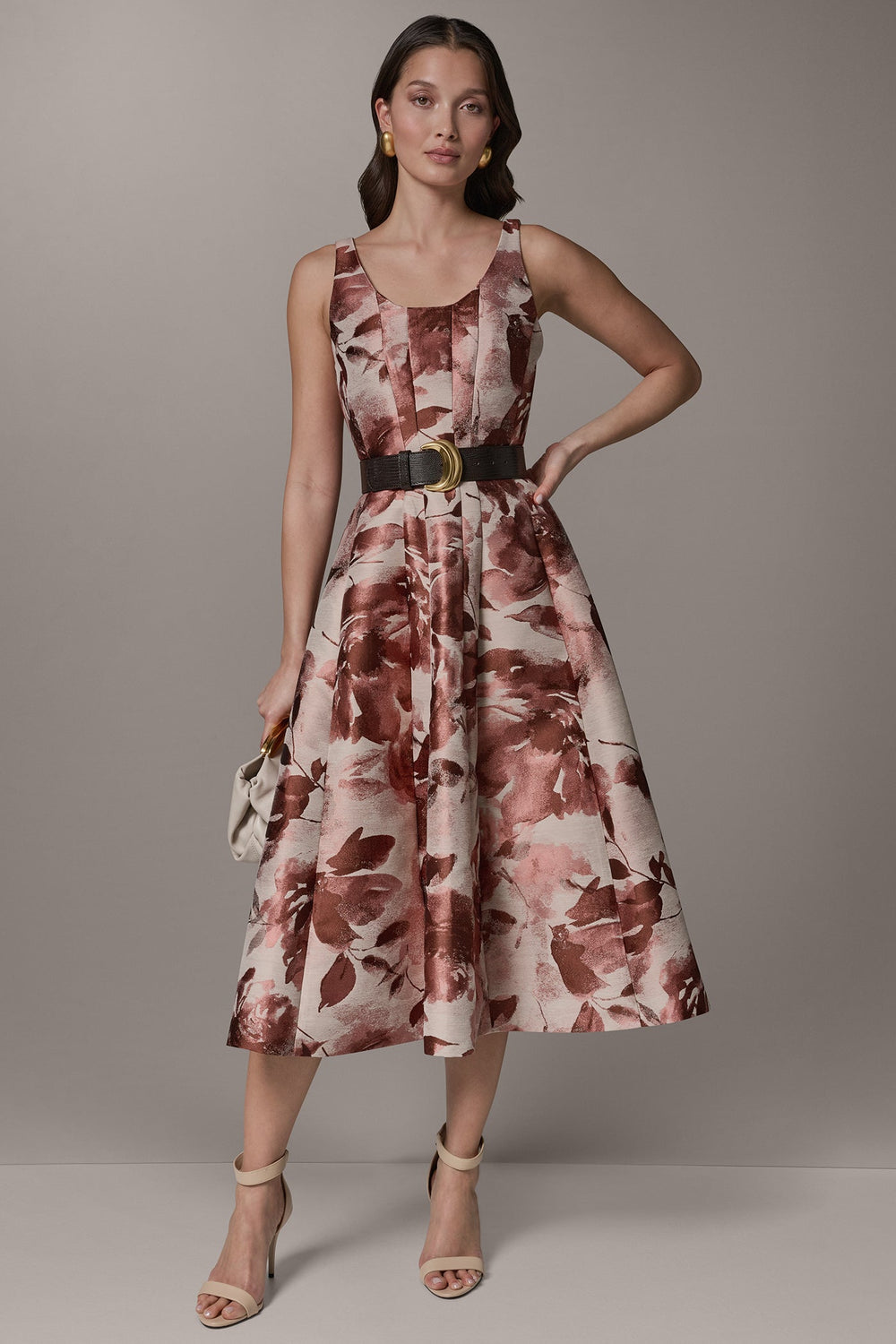 Donna Karan | SLEEVELESS FLORAL MIDI FIT AND FLARE DRESS