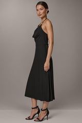Donna Karan | SLEEVELESS COWL NECK MIDI HALTER DRESS