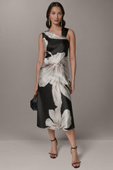 Donna Karan | SLEEVELESS ASYMMETRIC MIDI HALTER DRESS