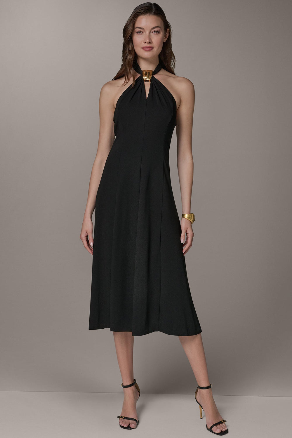 Donna Karan | SLEEVELESS MIDI A-LINE HALTER DRESS