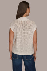 Donna Karan | SLEEVELESS MOCK-NECK OPEN STITCH SWEATER