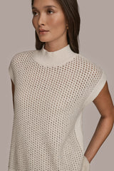 Donna Karan | SLEEVELESS MOCK-NECK OPEN STITCH SWEATER