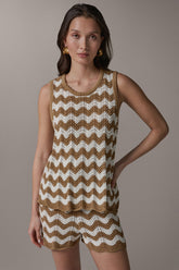 Donna Karan | SLEEVELESS POINTELLE STRIPE SWEATER