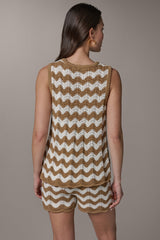 Donna Karan | SLEEVELESS POINTELLE STRIPE SWEATER