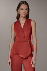 Donna Karan | SLEEVELESS WRAP-EFFECT ASYMMETRIC PEPLUM BLOUSE