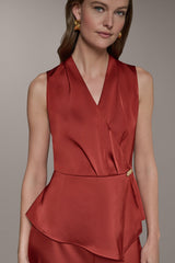 Donna Karan | SLEEVELESS WRAP-EFFECT ASYMMETRIC PEPLUM BLOUSE