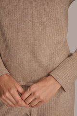 Donna Karan | METALLIC COWL-NECK RIB-KNIT BLOUSE