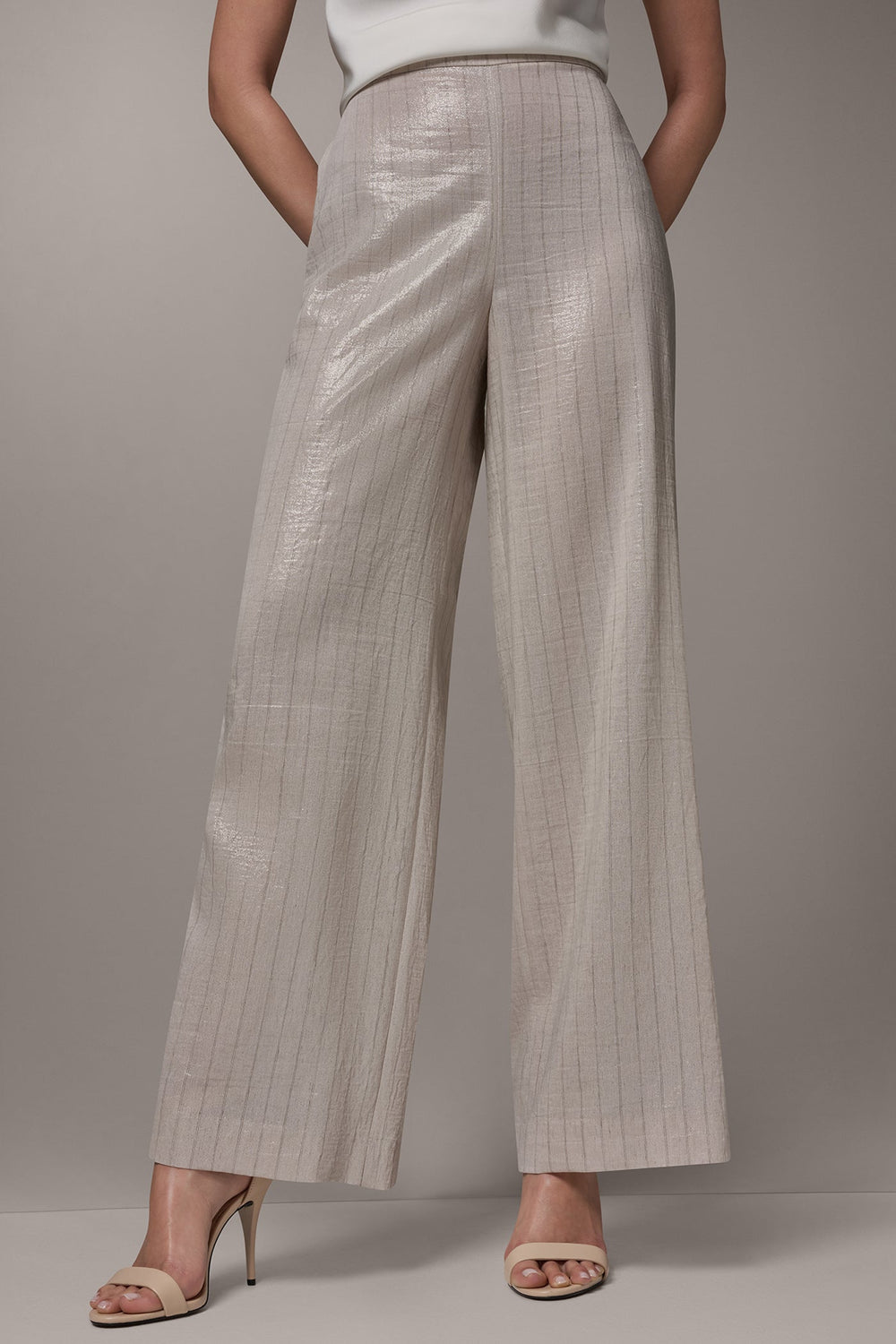Donna Karan | HIGH-RISE METALLIC PINSTRIPE WIDE-LEG PANT