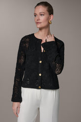 Donna Karan | BELL SLEEVE FLORAL CROCHET JACKET