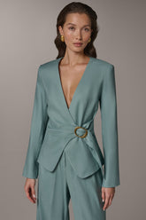 Donna Karan | LINEN-BLEND WRAP-EFFECT BUCKLE JACKET