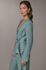 Donna Karan | LINEN-BLEND WRAP-EFFECT BUCKLE JACKET