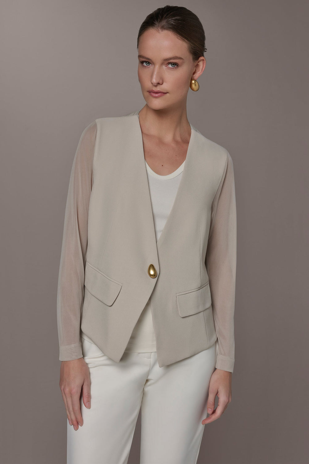 Donna Karan | CHIFFON PANELED ONE BUTTON JACKET
