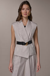 Donna Karan | LINEN-BLEND PINSTRIPED SUIT VEST