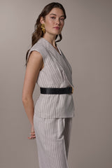 Donna Karan | LINEN-BLEND PINSTRIPED SUIT VEST