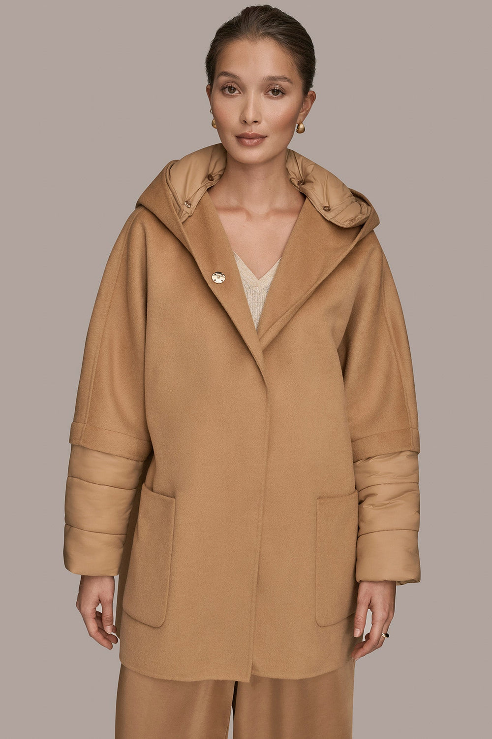 Donna Karan | HOODED WOOL-BLEND CAPE COAT