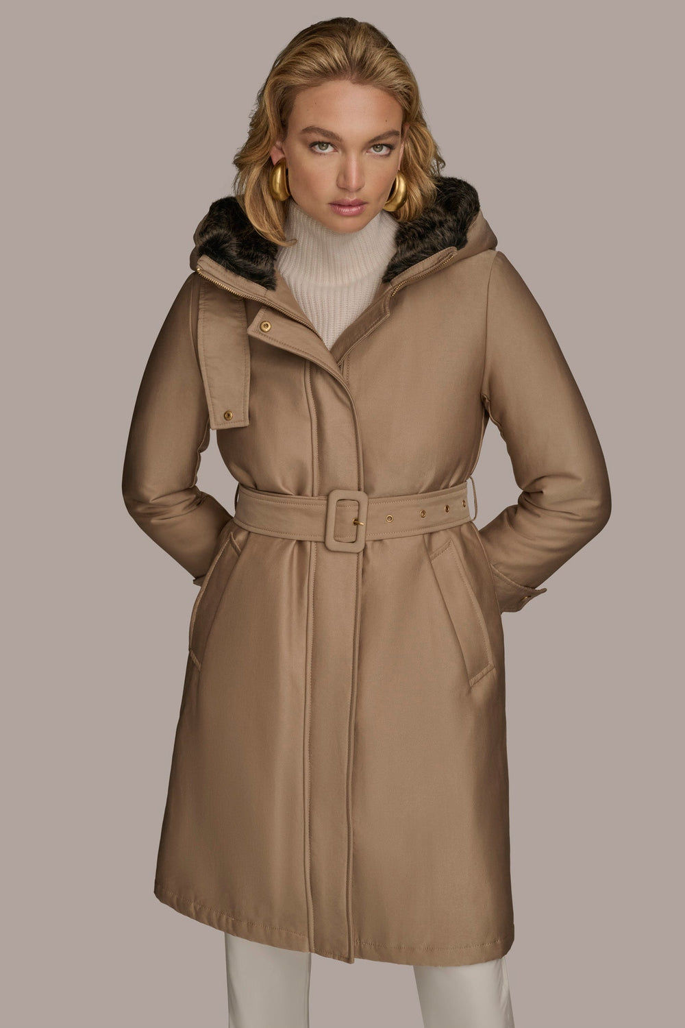 Donna Karan | FAUX FUR TRIM LINED RAIN COAT
