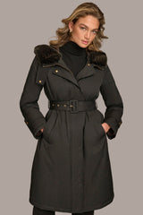 Donna Karan | FAUX FUR TRIM LINED RAIN COAT