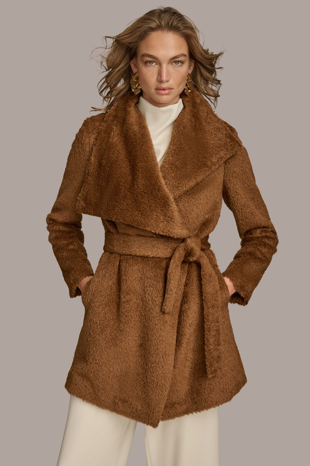 Donna Karan | Belted Wool Wrap Coat