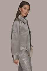 Donna Karan | COTTON-BLEND SATIN BIKER JACKET