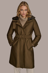 Donna Karan | FAUX FUR TRIM LINED RAIN COAT