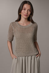 Donna Karan | SHORT SLEEVE OPEN STITCH SWEATER