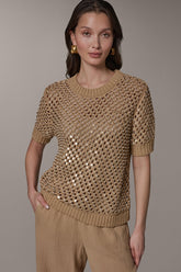 Donna Karan | SHORT SLEEVE PEARL SEQUIN SWEATER