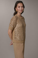 Donna Karan | SHORT SLEEVE PEARL SEQUIN SWEATER