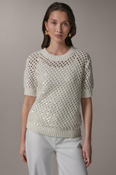 Donna Karan | SHORT SLEEVE PEARL SEQUIN SWEATER