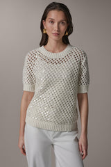 Donna Karan | SHORT SLEEVE PEARL SEQUIN SWEATER