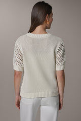 Donna Karan | SHORT SLEEVE PEARL SEQUIN SWEATER