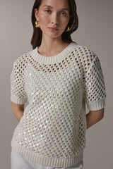 Donna Karan | SHORT SLEEVE PEARL SEQUIN SWEATER