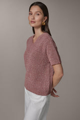 Donna Karan | SHORT SLEEVE MÉLANGE EASY SWEATER