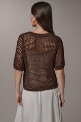 Donna Karan | SHORT SLEEVE OPEN STITCH SWEATER