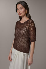 Donna Karan | SHORT SLEEVE OPEN STITCH SWEATER