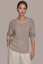 Donna Karan | LONG SLEEVE OPEN STITCH SWEATER