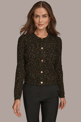 Donna Karan | LONG SLEEVE METALLIC SPECKLED CARDIGAN